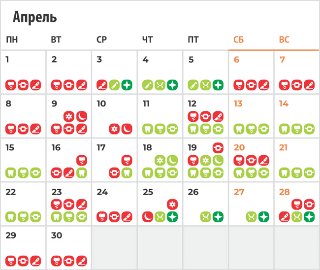 Лунный календарь лечения зубов - апрель 2024