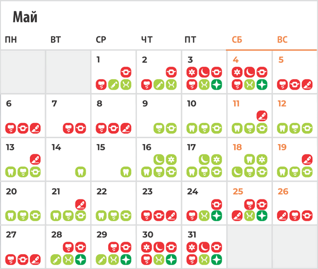 Лунный календарь лечения зубов - май 2024