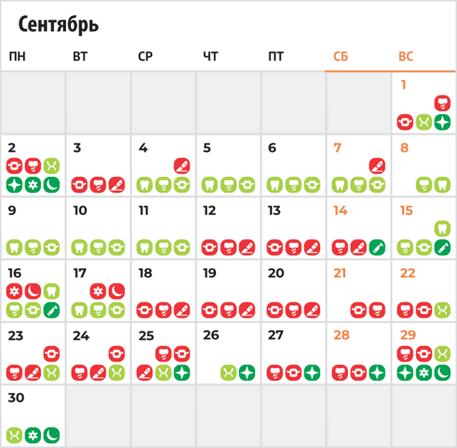 Лунный календарь лечения зубов - сентябрь 2024